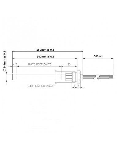 Resistencia eléctrica 300W L150mm D9,9mm (con racor)