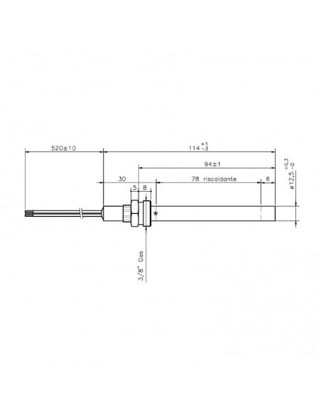 Resistencia eléctrica 250W L114mm D12,5mm (con racor)