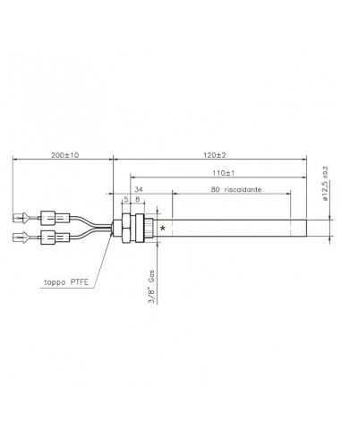 Resistencia eléctrica 235W L120mm D12,5mm (con racor)
