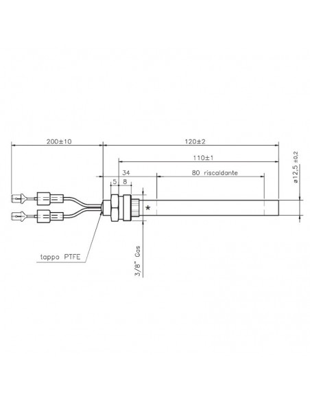Resistencia eléctrica 235W L120mm D12,5mm (con racor)