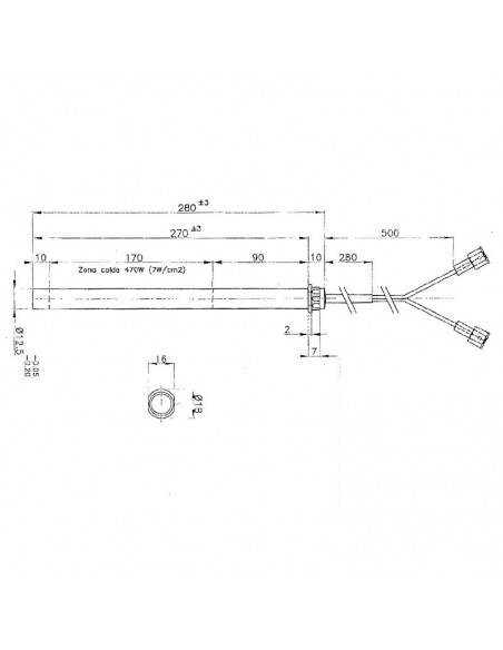 Resistencia eléctrica 470W L280mm D12,5mm