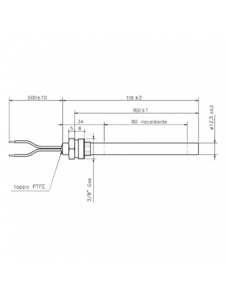 Resistencia eléctrica 350W L170 D12,5 (con rosca)